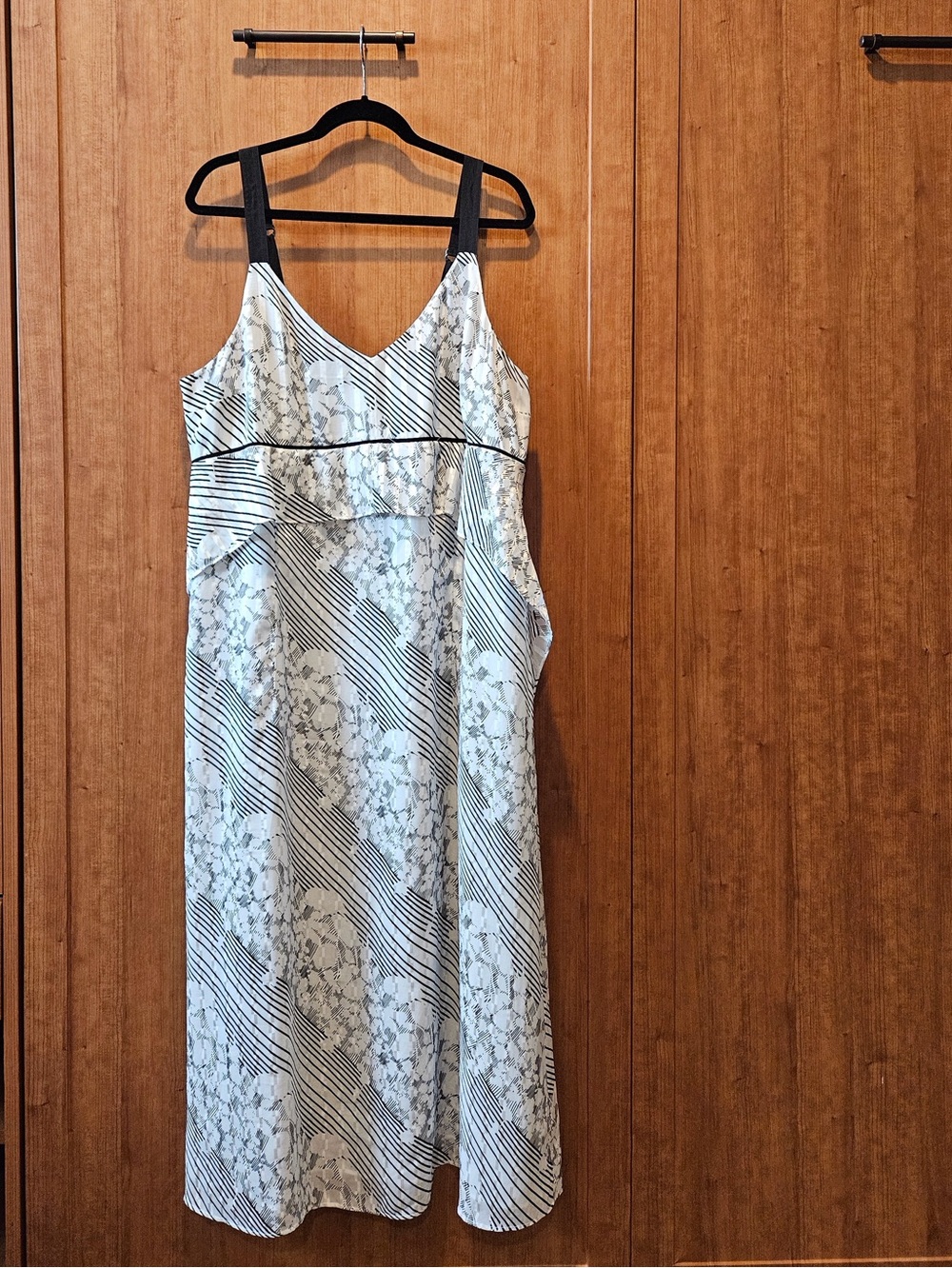 Black & White Floral Striped Dress with Contrast Straps